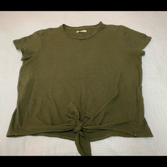 Madewell Modern Tie Front Army Green Tee Medium - Picture 4 of 11